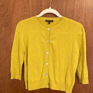 Eileen Fisher Chartreuse Crewneck Button Front Cardigan